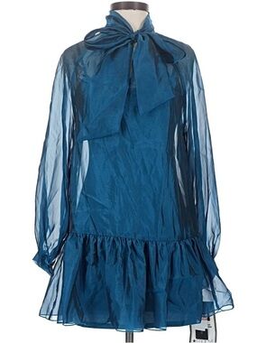Seni & Cade Juniors Sheer Teal Tie-Neck Ruffle Dress size Medium NWT